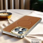 Luxury Leather Magsafe Side Metal Frame Aluminum Frame Shockproof Cover