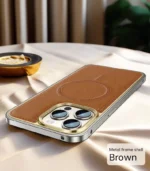 Luxury Leather Magsafe Side Metal Frame Aluminum Frame Shockproof Cover