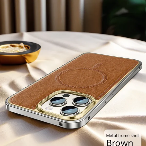 Luxury Leather Magsafe Side Metal Frame Aluminum Frame Shockproof Cover