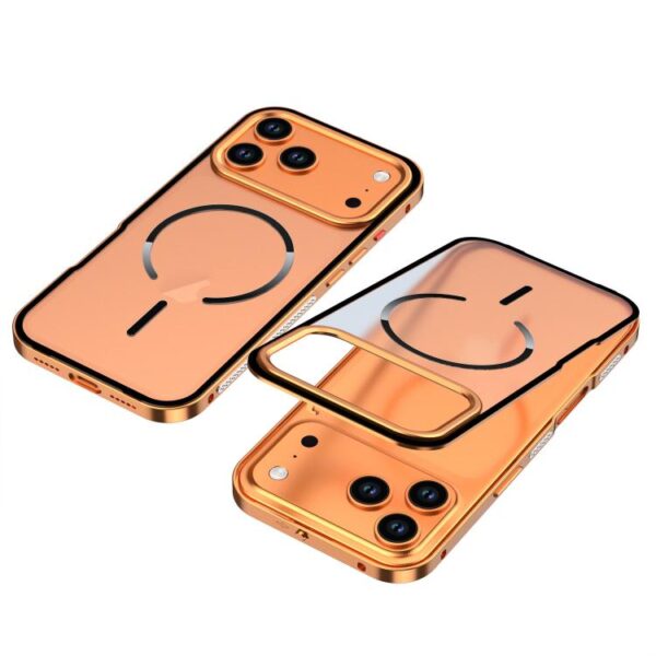 iPhone 17 / 16 / 15 Single-sided Snap Buckle Metal Frame Frosted MagSafe Phone Case